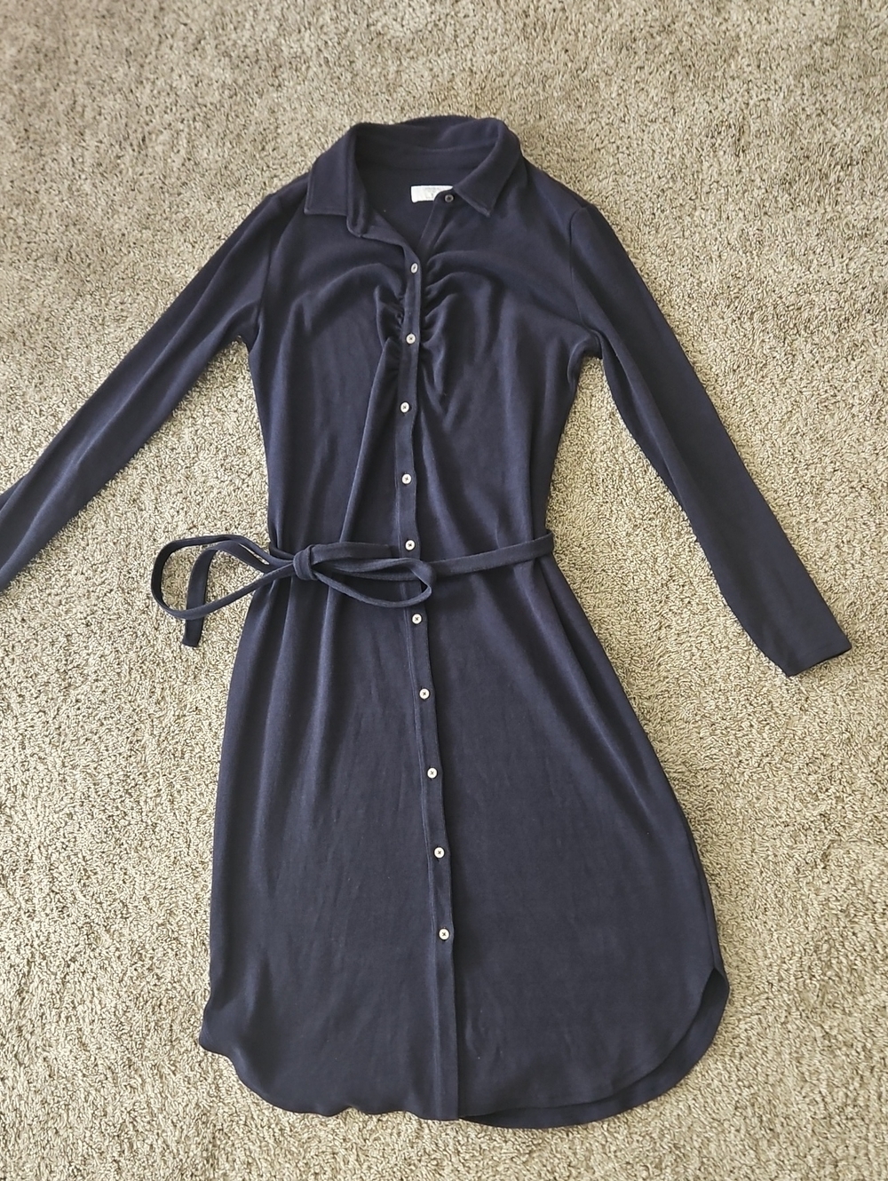 UNTUCKit Navy Long-Sleeve Button-Front Shirt Dress with Waist Tie 8